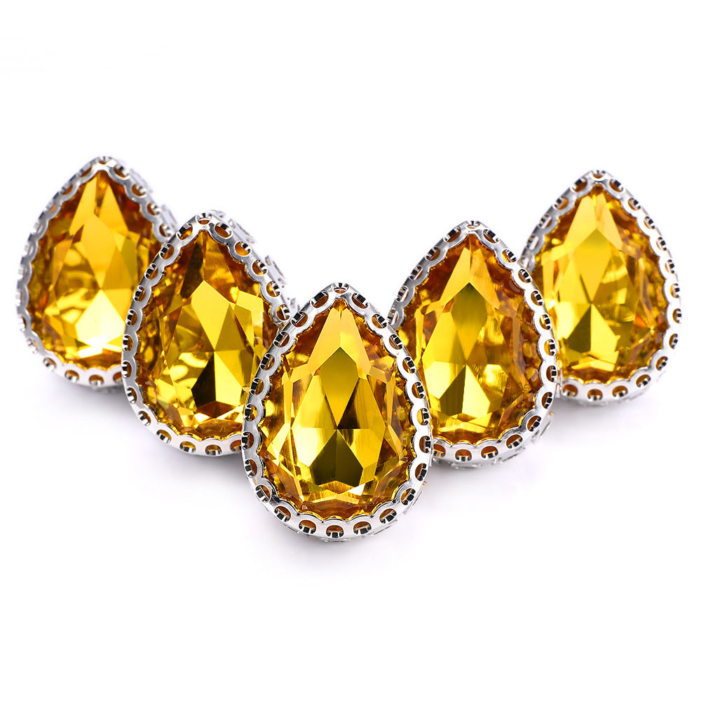Light Topaz Drop Shape High-Quality Glass Sew-on Nest Hollow Claw Rhinestones WholesaleRhinestone