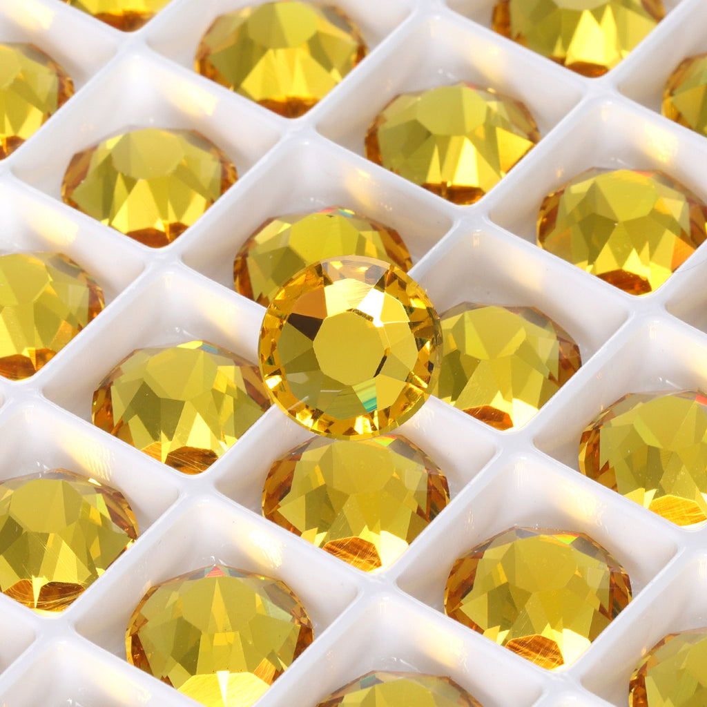Light Topaz XIRIUS Round Shape High Quality Glass Beveled Flat Back Rhinestones WholesaleRhinestone