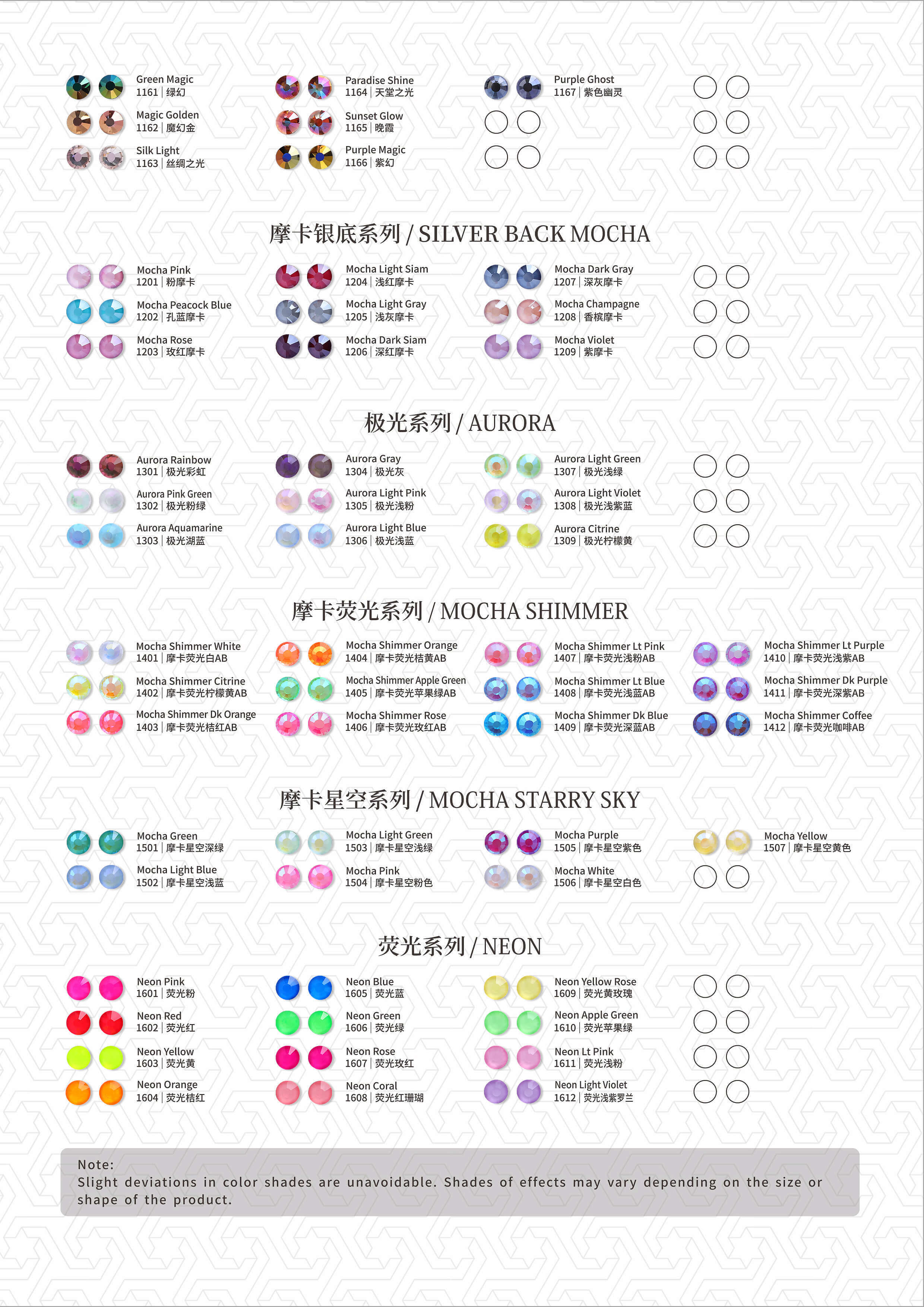 Glass Flat Back Rhinestones Color Chart -HOT FIX & NO HOT FIX STONES