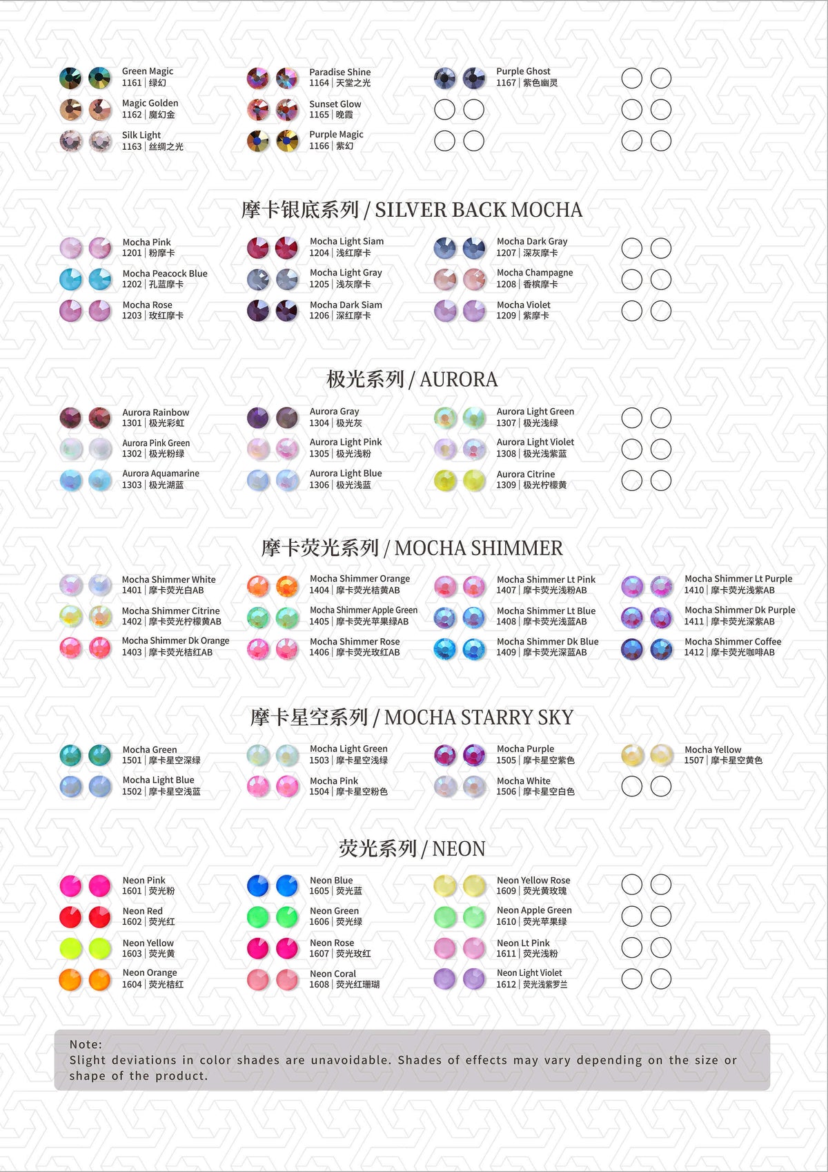 Glass Flat Back Rhinestones Color Chart -HOT FIX & NO HOT FIX STONES WholesaleRhinestone