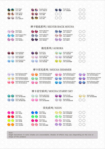 Glass Flat Back Rhinestones Color Chart -HOT FIX & NO HOT FIX STONES