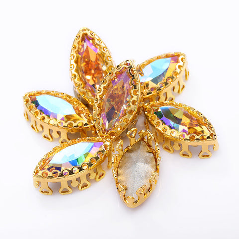 Paradise Shine Navette Shape High-Quality Glass Sew-on Nest Hollow Claw Rhinestones