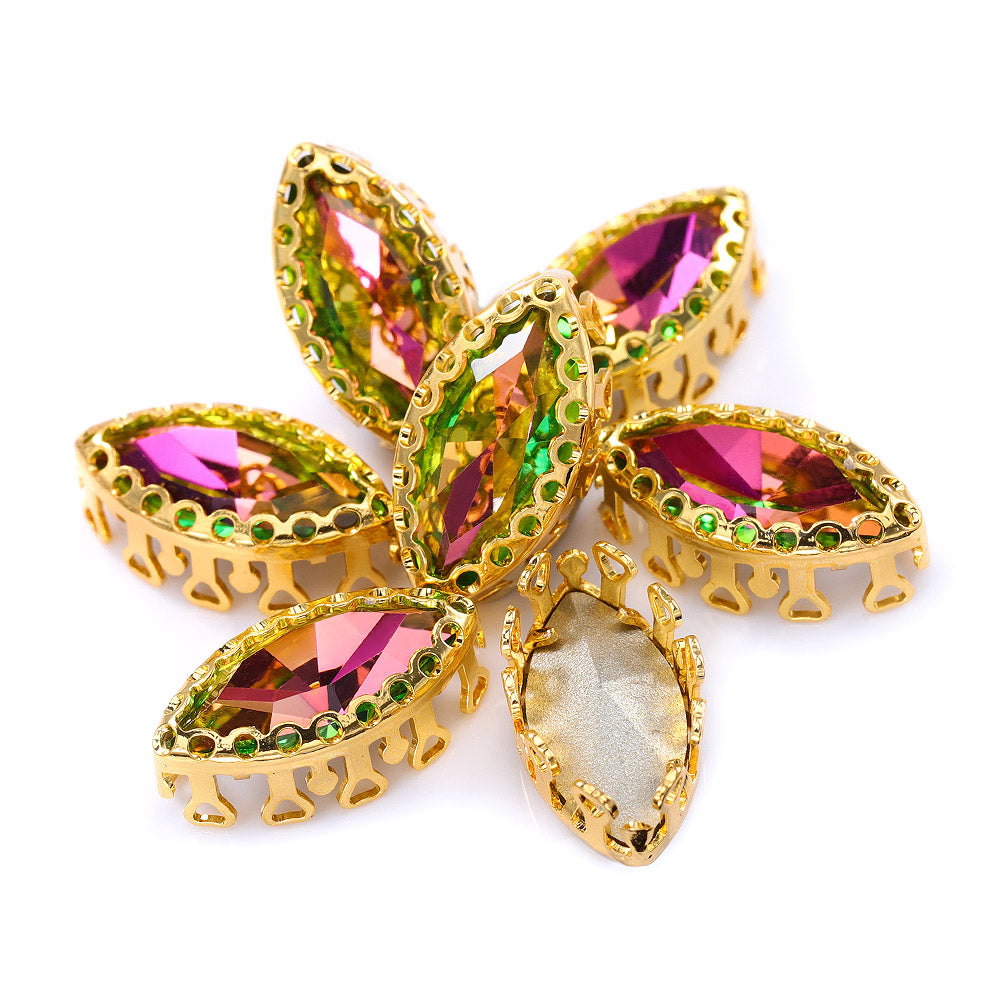 Vitrail Rose Navette Shape High-Quality Glass Sew-on Nest Hollow Claw Rhinestones WholesaleRhinestone Main image