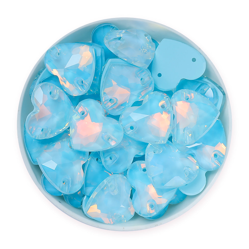 Aquamarine AM Heart Shape High Quality Glass Sew-on Rhinestones WholesaleRhinestone Main image