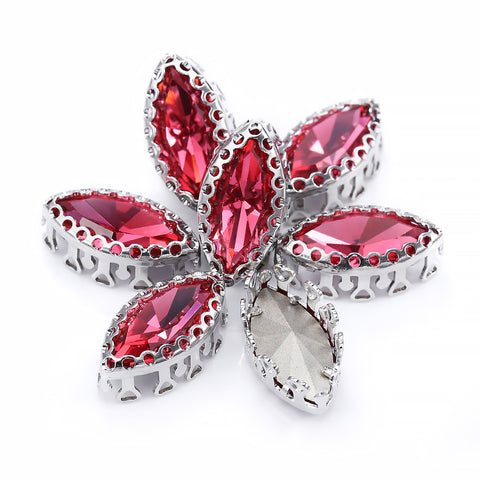 Rose Navette Shape High-Quality Glass Sew-on Nest Hollow Claw Rhinestones