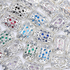 Cushion Rectangle Shape Silver Plated High-Quality Sew-on Alloy Charms Inlaid Cubic Zirconia WholesaleRhinestone