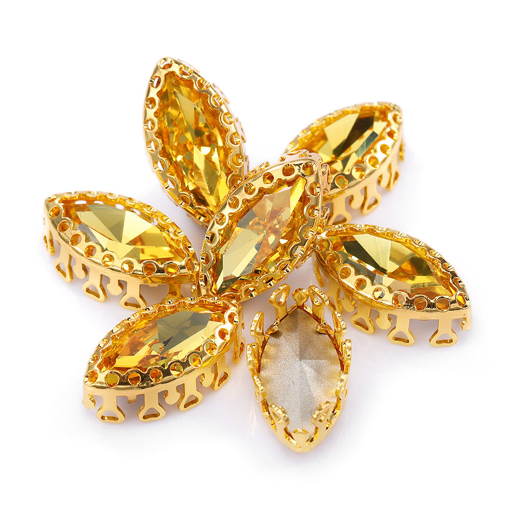 Light Topaz Navette Shape High-Quality Glass Sew-on Nest Hollow Claw Rhinestones WholesaleRhinestone Main image