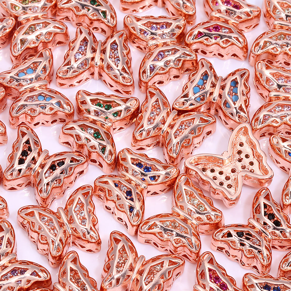 Butterfly Shape Rose Gold plated High-Quality Sew-on Alloy Charms Inlaid Cubic Zirconia WholesaleRhinestone Main image