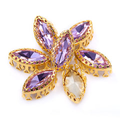 Violet Navette Shape High-Quality Glass Sew-on Nest Hollow Claw Rhinestones