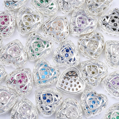 Heart Shape Silver Plated High-Quality Sew-on Alloy Charms Inlaid Cubic Zirconia