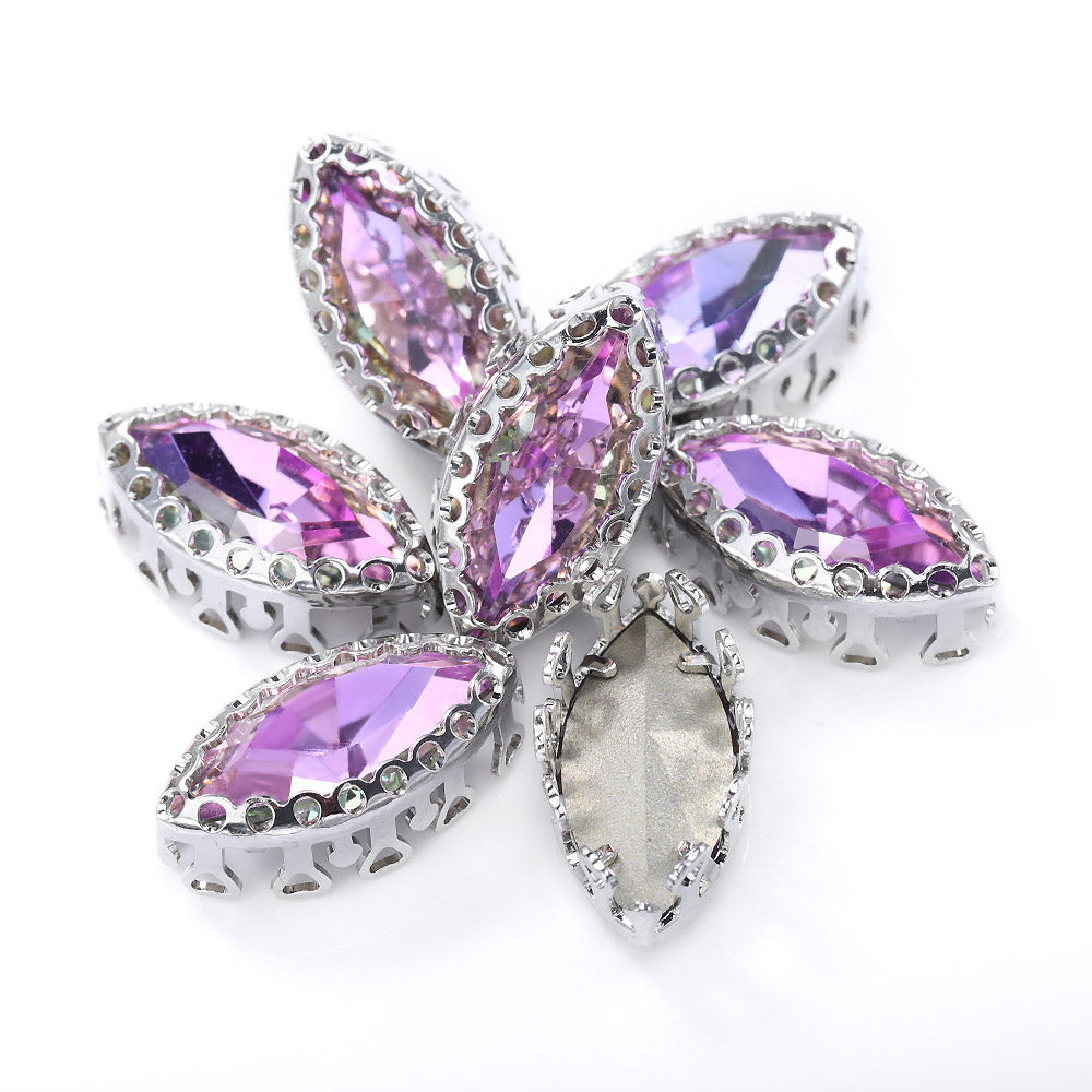 Vitrail Light Navette Shape High-Quality Glass Sew-on Nest Hollow Claw Rhinestones WholesaleRhinestone
