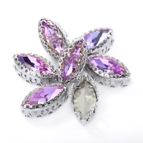 Vitrail Light Navette Shape High-Quality Glass Sew-on Nest Hollow Claw Rhinestones