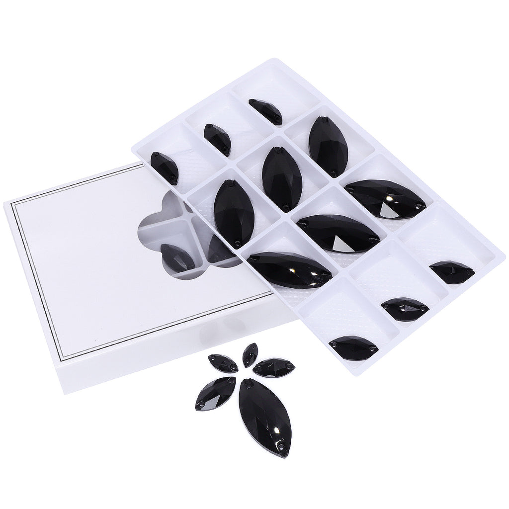 Mixed Sizes Jet Navette Shape High Quality Glass Sew-on Rhinestones WholesaleRhinestone