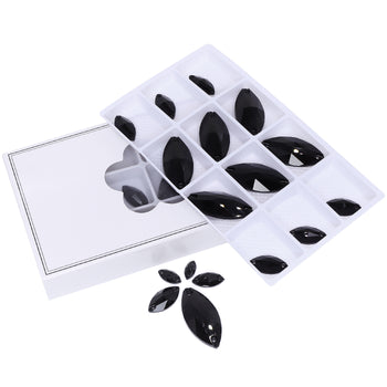 Mixed Sizes Jet Navette Shape High Quality Glass Sew-on Rhinestones WholesaleRhinestone