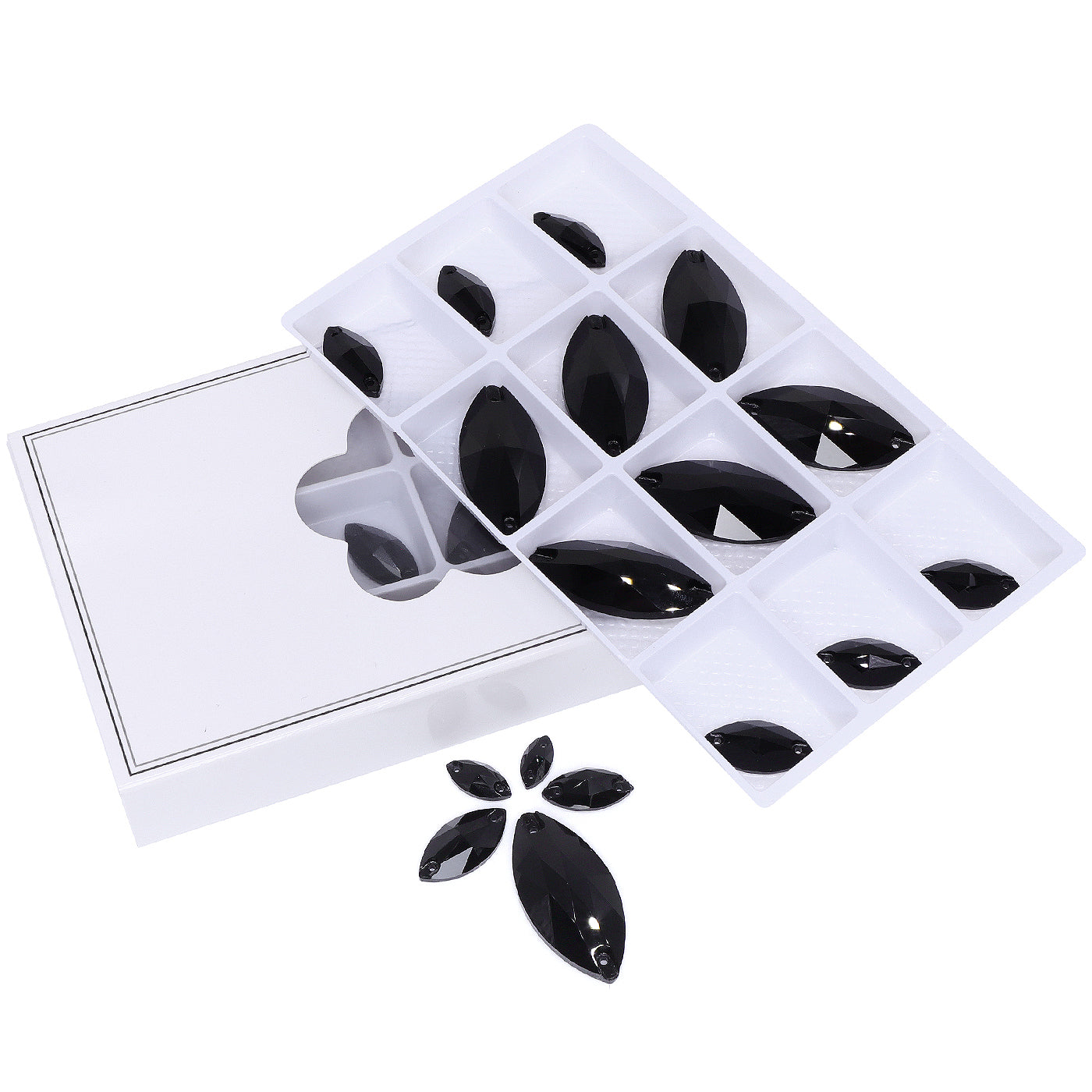 Mixed Sizes Jet Navette Shape High Quality Glass Sew-on Rhinestones WholesaleRhinestone