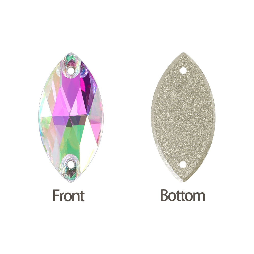 Crystal Phantom Navette Shape High Quality Glass Sew-on Rhinestones