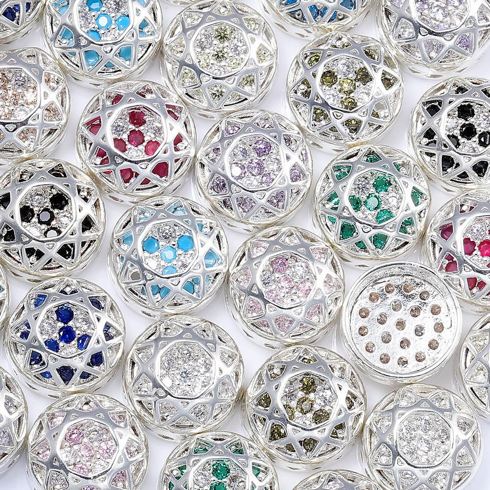 Round Shape Silver Plated High-Quality Sew-on Alloy Charms Inlaid Cubic Zirconia WholesaleRhinestone 메인 이미지