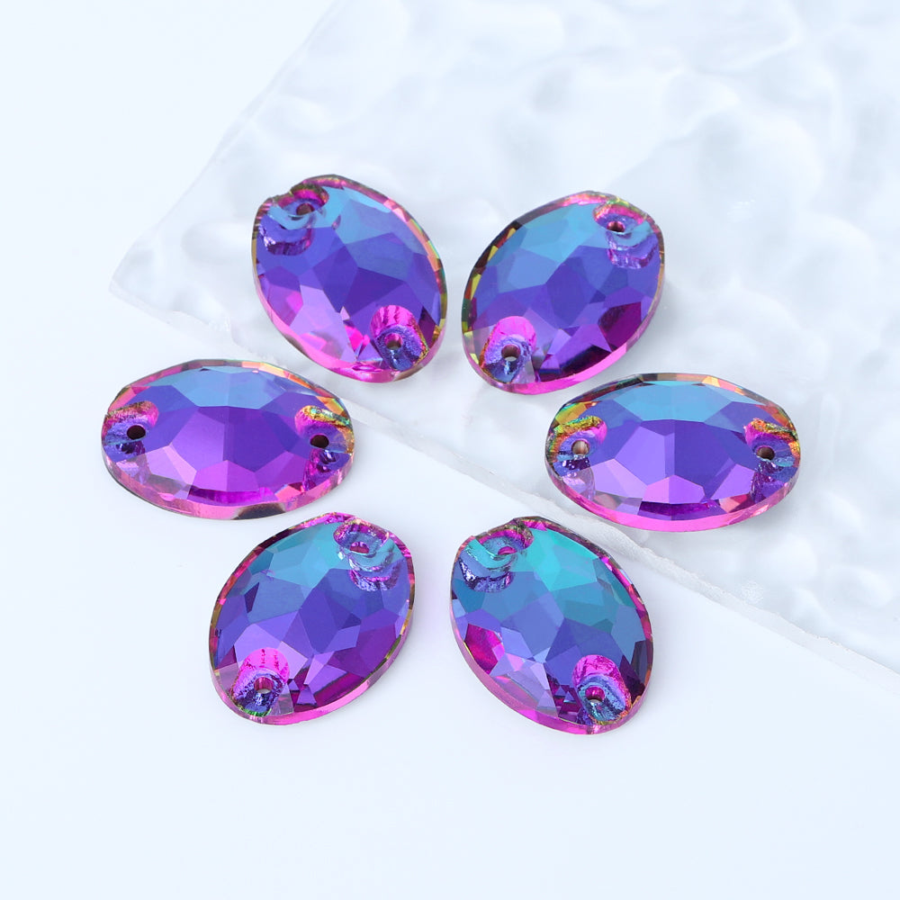 Heliotrope Oval Shape High Quality Glass Sew-on Rhinestones WholesaleRhinestone