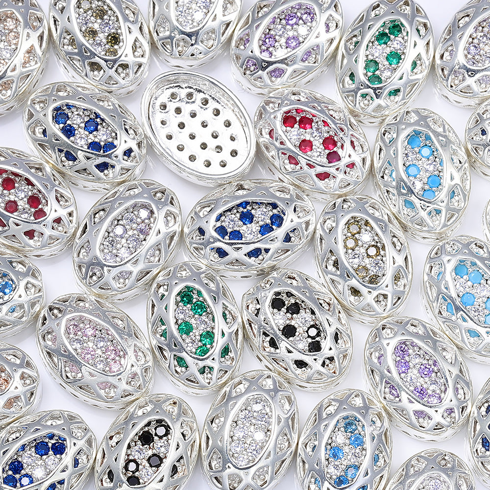 Oval Shape Silver Plated High-Quality Sew-on Alloy Charms Inlaid Cubic Zirconia WholesaleRhinestone 메인 이미지