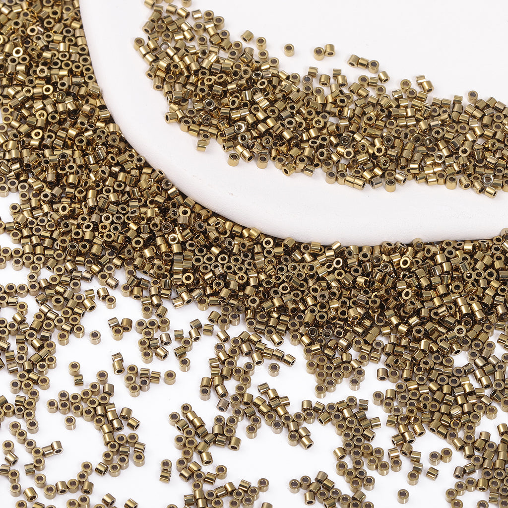 Metallic Bright Gold Luster Color Hight Quality Glass Cylinder Seed Beads 1.6 MM Size JS3005 WholesaleRhinestone