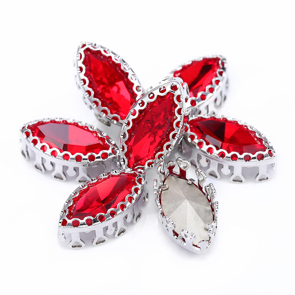 Light Siam Navette Shape High-Quality Glass Sew-on Nest Hollow Claw Rhinestones