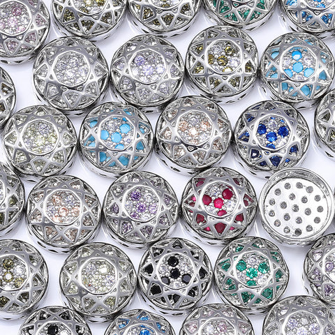Round Shape Imitation Rhodium Plated High-Quality Sew-on Alloy Charms Inlaid Cubic Zirconia