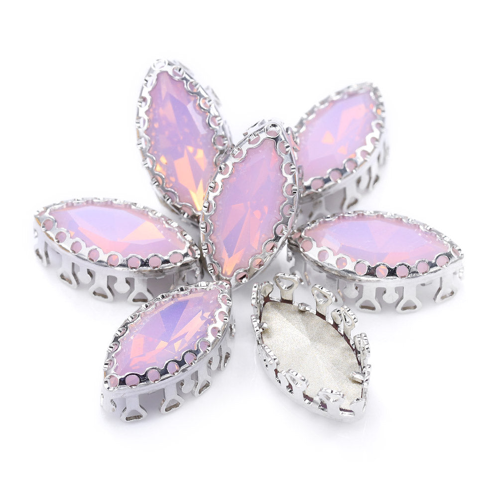 Rose Water Opal Navette Shape High-Quality Glass Sew-on Nest Hollow Claw Rhinestones