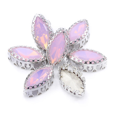 Rose Water Opal Navette Shape High-Quality Glass Sew-on Nest Hollow Claw Rhinestones