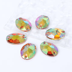 Iridescent Green Oval Shape High Quality Glass Sew-on Rhinestones WholesaleRhinestone