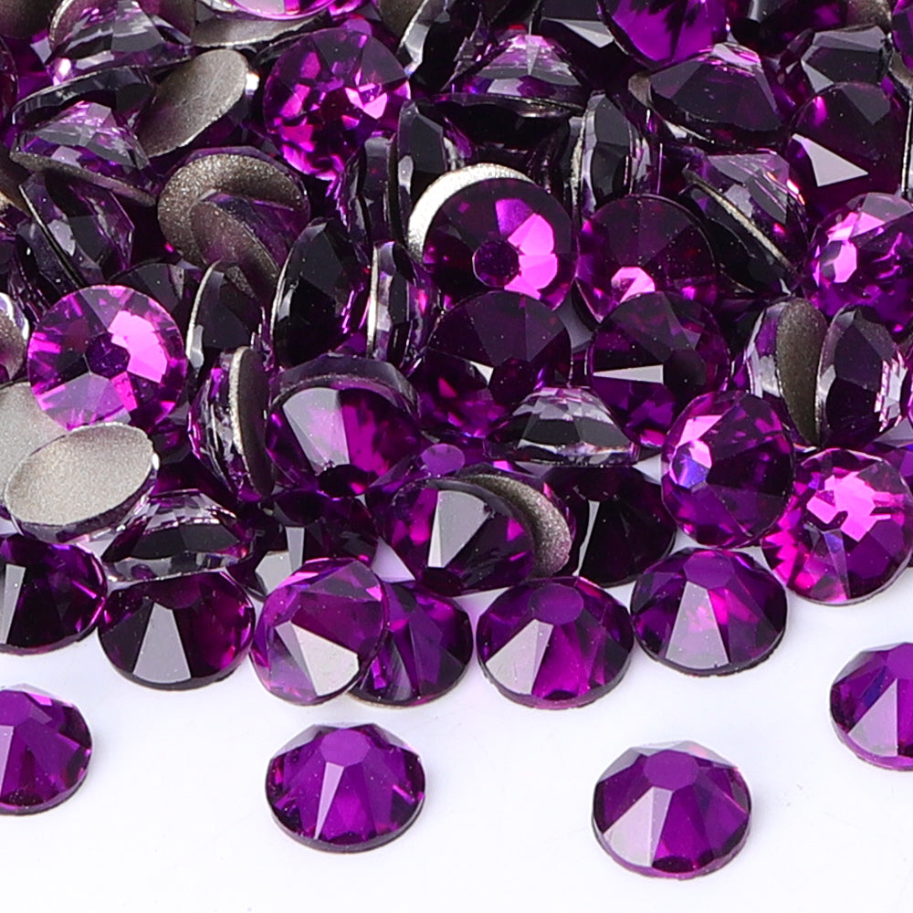 Dark Violet Glass Flat Back Glue-On Rhinestones 16 Cut Facets