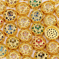 Round Shape Golden Plated High-Quality Sew-on Alloy Charms Inlaid Cubic Zirconia