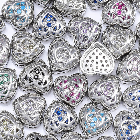 Heart Shape Imitation Rhodium Plated High-Quality Sew-on Alloy Charms Inlaid Cubic Zirconia WholesaleRhinestone Main image