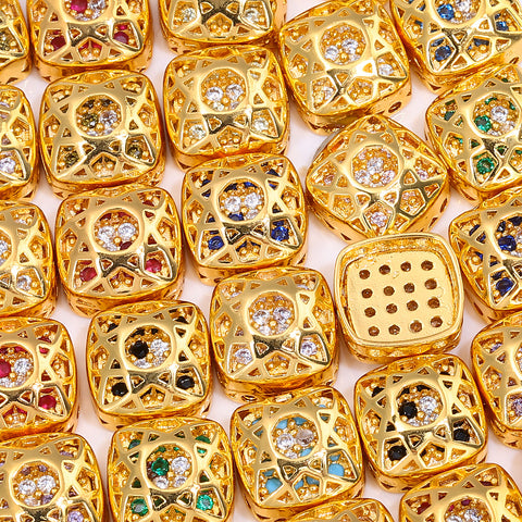 Cushion Square Shape Golden Plated High-Quality Sew-on Alloy Charms Inlaid Cubic Zirconia WholesaleRhinestone Main image