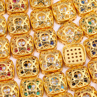 Cushion Square Shape Golden Plated High-Quality Sew-on Alloy Charms Inlaid Cubic Zirconia