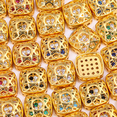 Cushion Square Shape Golden Plated High-Quality Sew-on Alloy Charms Inlaid Cubic Zirconia