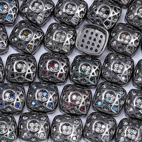 Cushion Square Shape Hematite Plated High-Quality Sew-on Alloy Charms Inlaid Cubic Zirconia