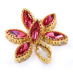 Rose Navette Shape High-Quality Glass Sew-on Nest Hollow Claw Rhinestones