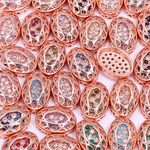 Oval Shape Rose Gold Plated High-Quality Sew-on Alloy Charms Inlaid Cubic Zirconia WholesaleRhinestone Main image