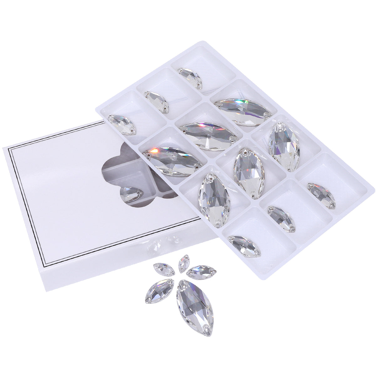 Mixed Sizes Crystal Navette Shape High Quality Glass Sew-on Rhinestones