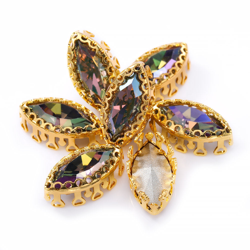 Ghost Light Navette Shape High-Quality Glass Sew-on Nest Hollow Claw Rhinestones