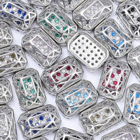 Octagon Shape Imitation Rhodium Plated High-Quality Sew-on Alloy Charms Inlaid Cubic Zirconia