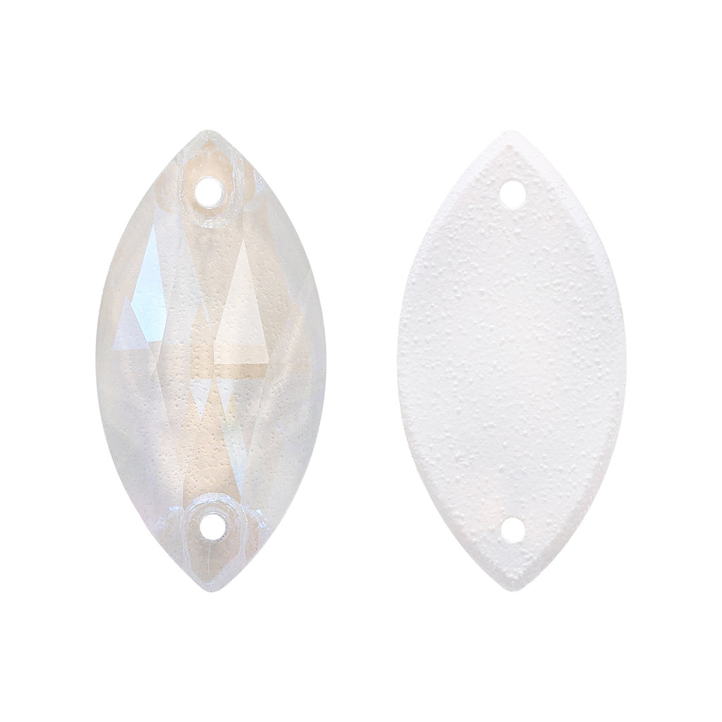 Electric Neon White Navette Shape High Quality Glass Sew-on Rhinestones WholesaleRhinestone