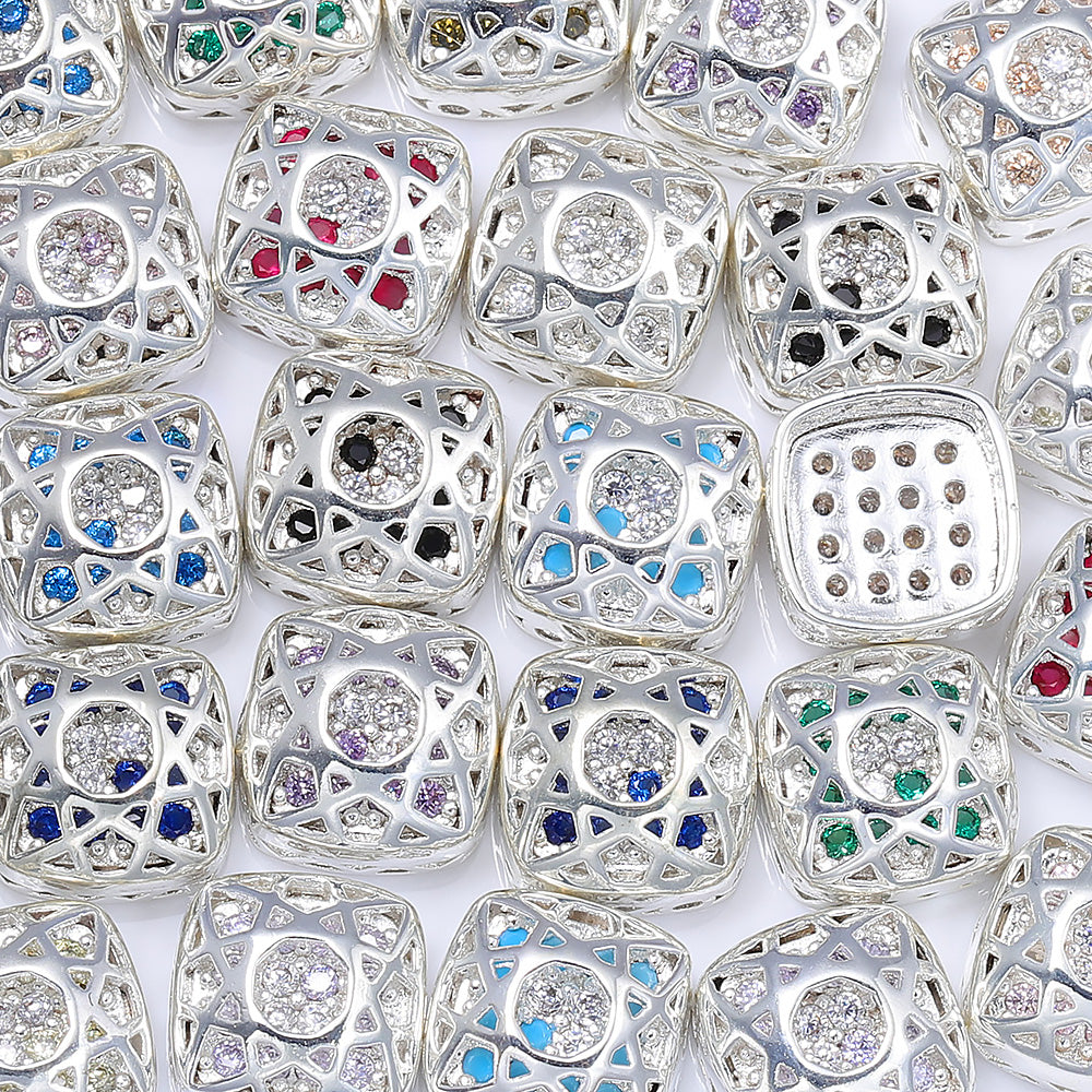 Cushion Square Shape Silver Plated High-Quality Sew-on Alloy Charms Inlaid Cubic Zirconia WholesaleRhinestone Hovedbillede