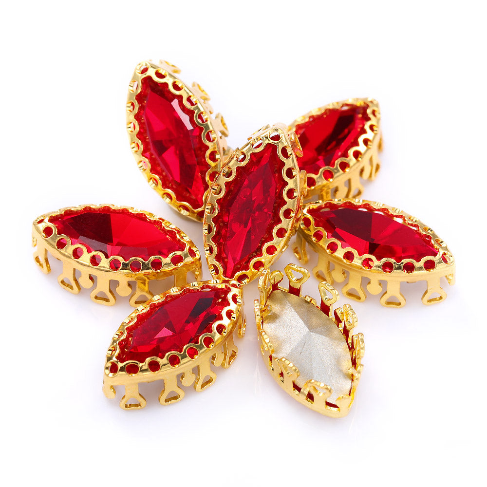 Light Siam Navette Shape High-Quality Glass Sew-on Nest Hollow Claw Rhinestones WholesaleRhinestone Hovedbillede