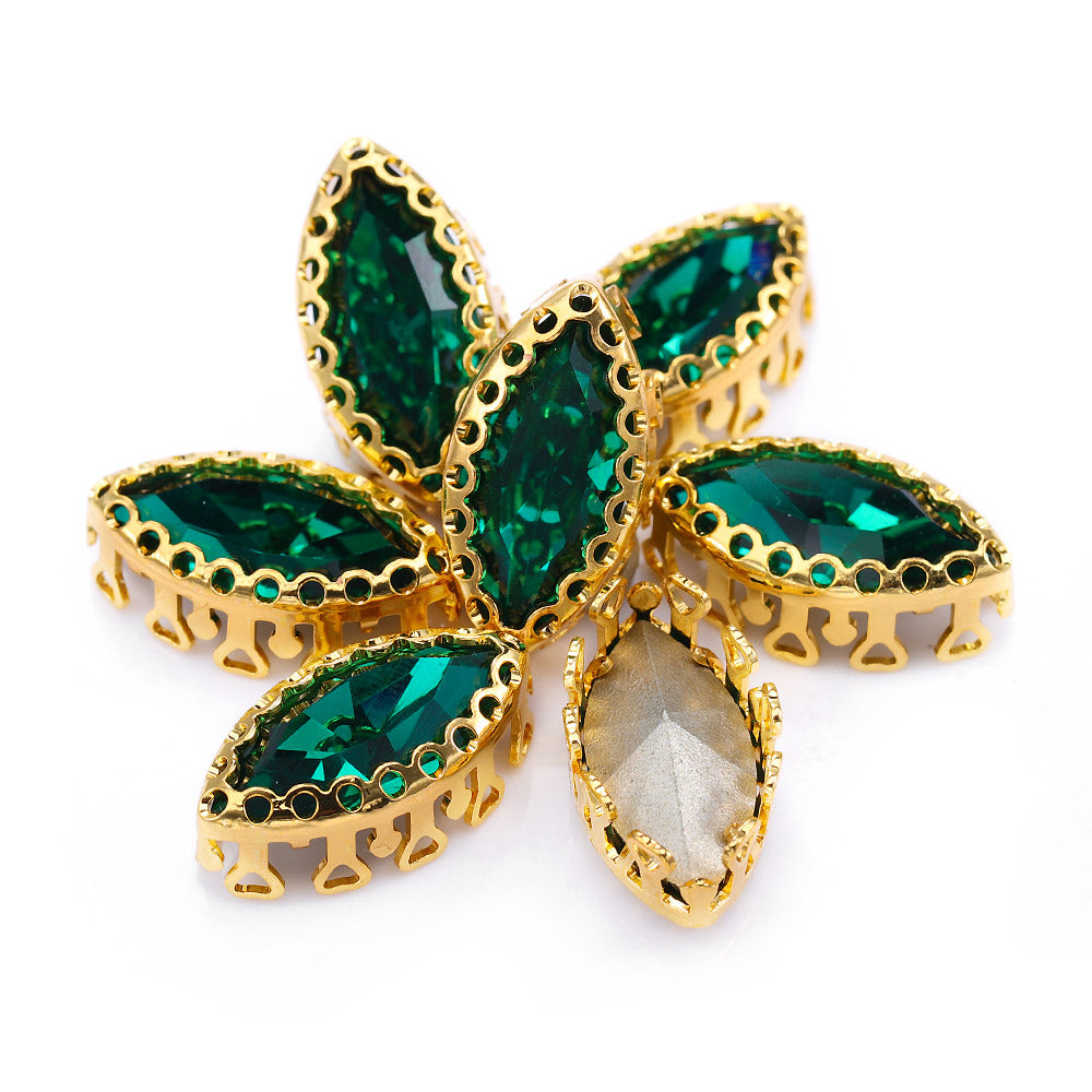 Emerald Navette Shape High-Quality Glass Sew-on Nest Hollow Claw Rhinestones WholesaleRhinestone メイン画像