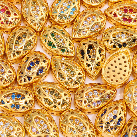Drop Shape Golden Plated High-Quality Sew-on Alloy Charms Inlaid Cubic Zirconia