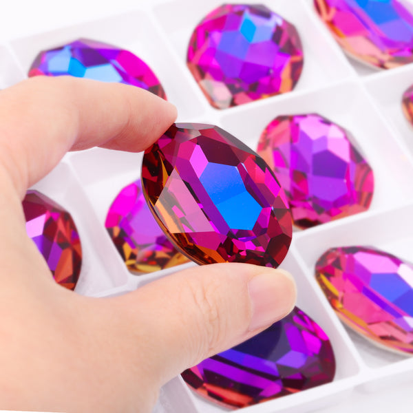 Violet Blue Big Oval Shape High Quality Glass Pointed Back Fancy Rhinestones WholesaleRhinestone