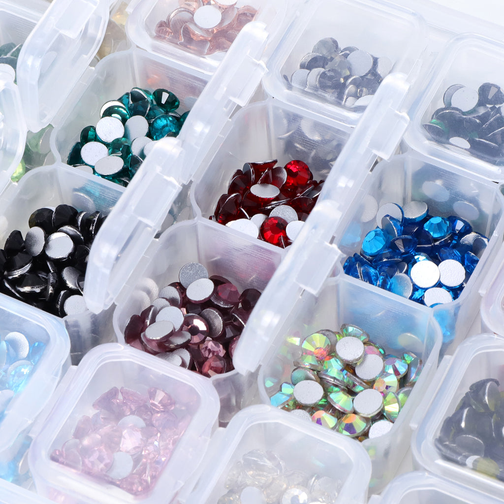 28-Color Basic Mix Glass Rhinestones Kit – Flatback Gems for Nail Art & Crafts, Silver Foil Back, Assorted Solid Shades WholesaleRhinestone