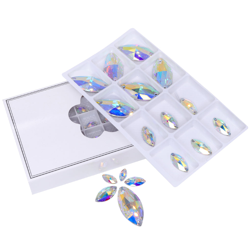 Mixed Sizes Crystal AB Navette Shape High Quality Glass Sew-on Rhinestones WholesaleRhinestone