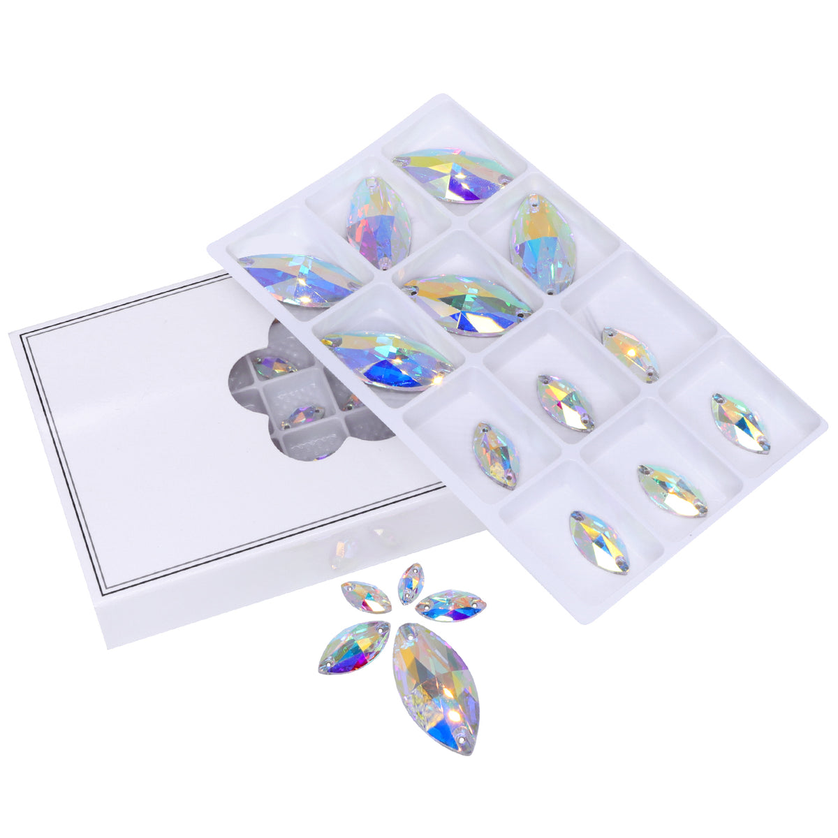 Mixed Sizes Crystal AB Navette Shape High Quality Glass Sew-on Rhinestones WholesaleRhinestone